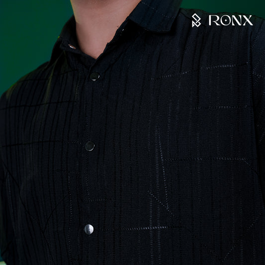 Chinese Soft Cotton Chain Fabrics Half Shirt - Black