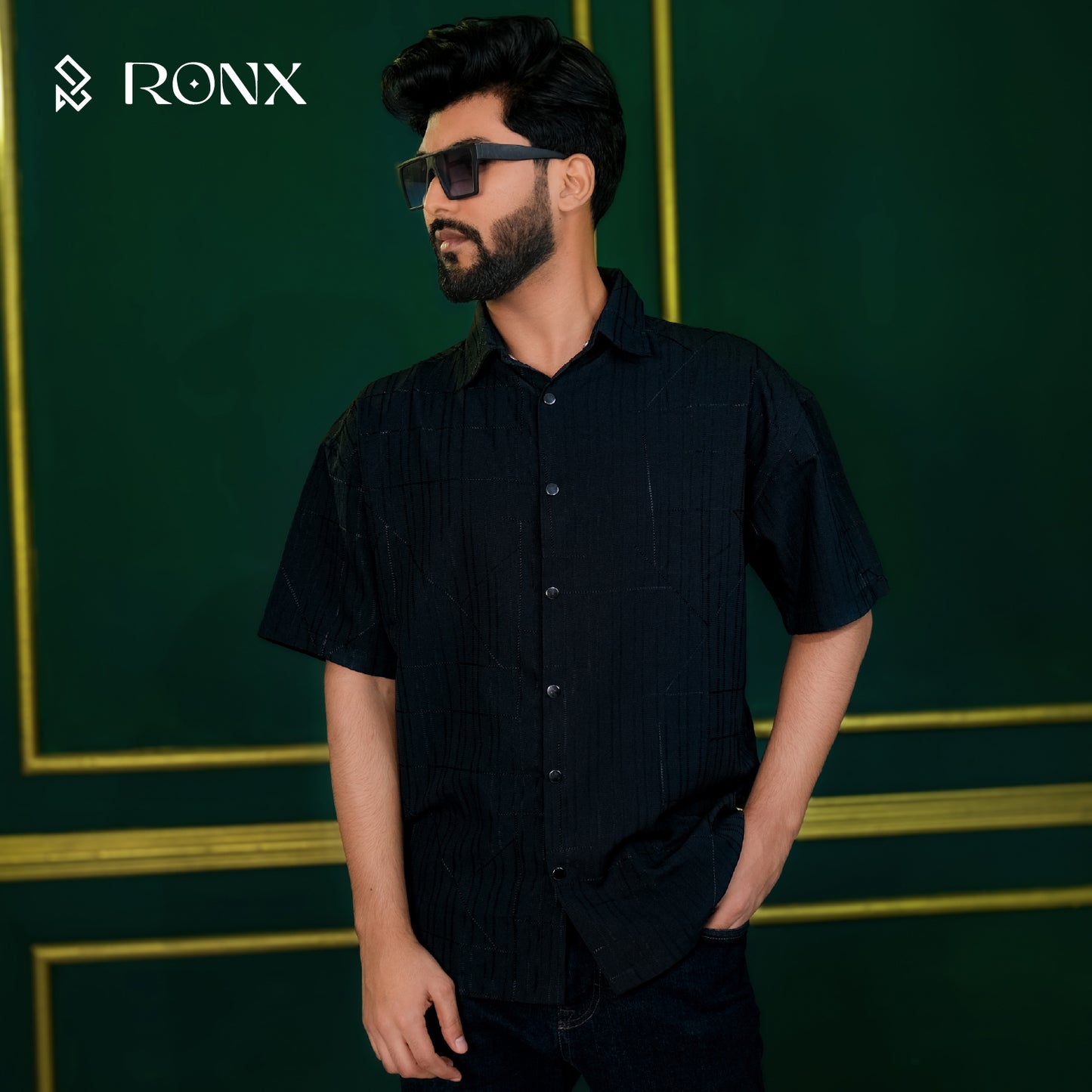 Chinese Soft Cotton Chain Fabrics Half Shirt - Black