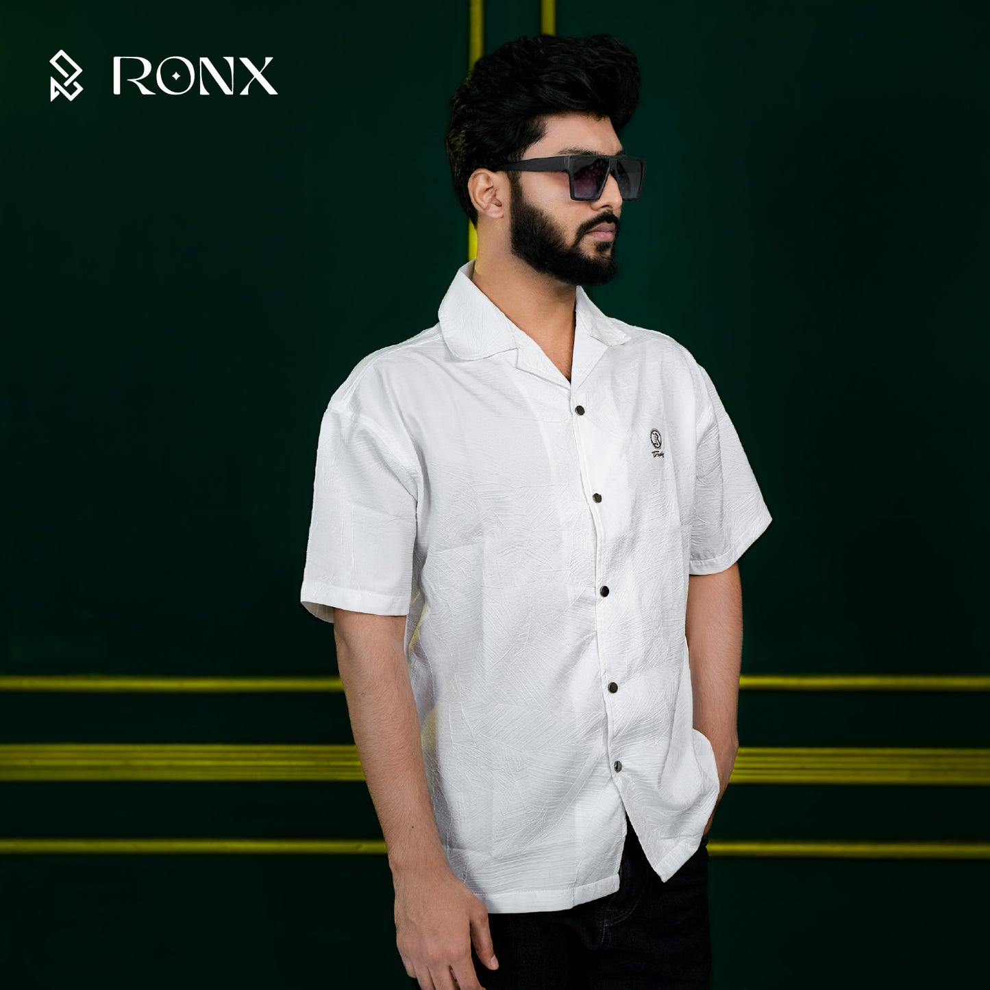 Chinese Soft Crash Fabrics Half Shirt - White