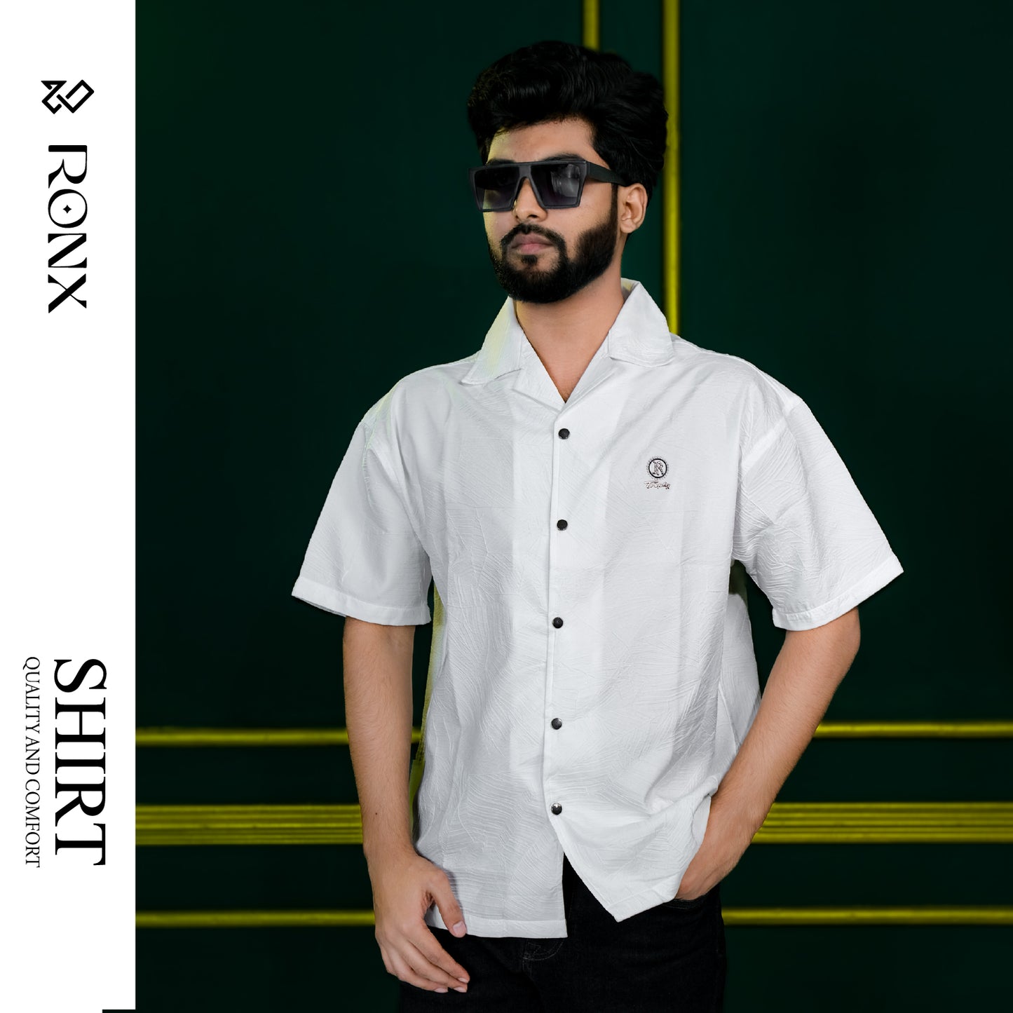 Chinese Soft Crash Fabrics Half Shirt - White