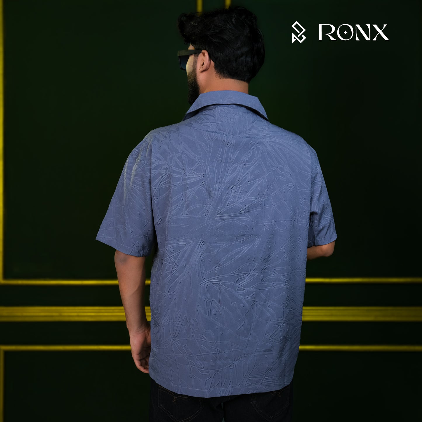 Chinese Soft Carved Fabrics Half Shirt - Steel Blue