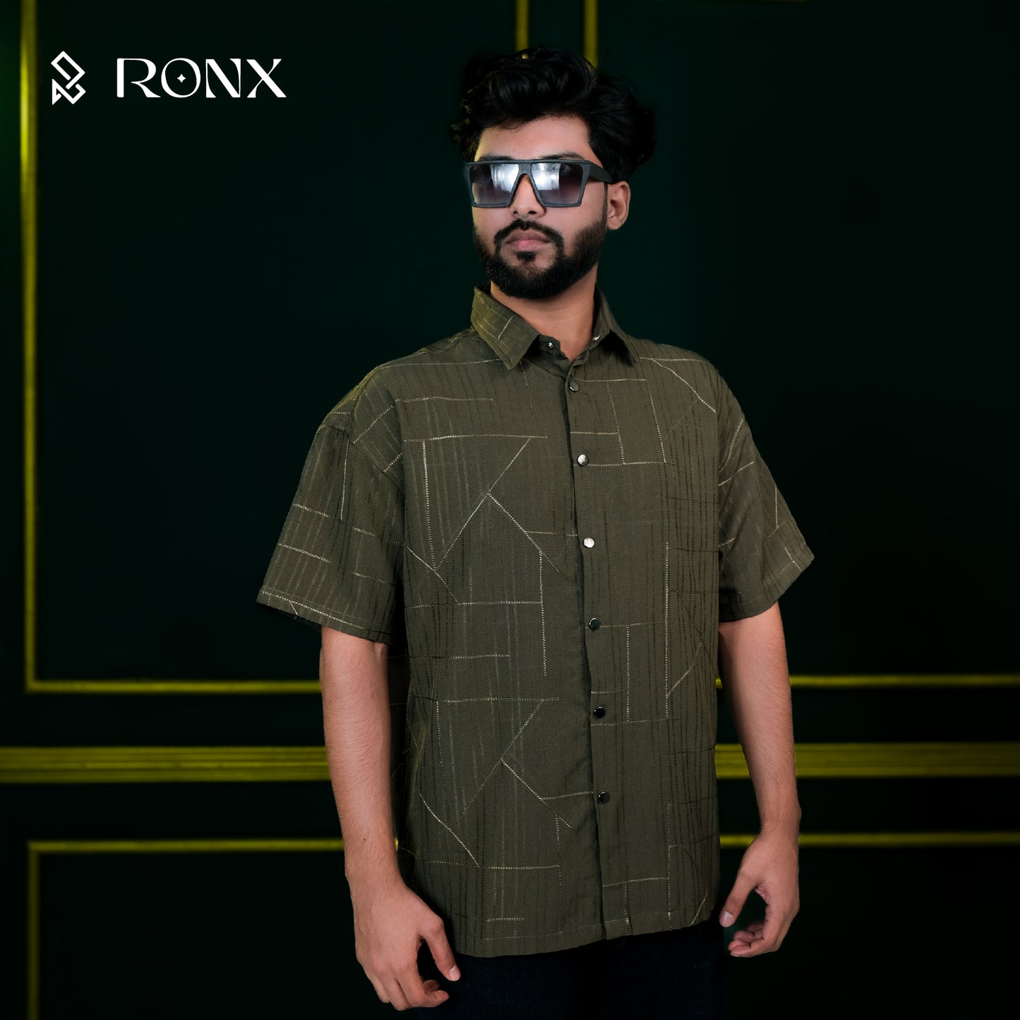 Chinese Soft Cotton Chain Fabrics Half Shirt - Olive