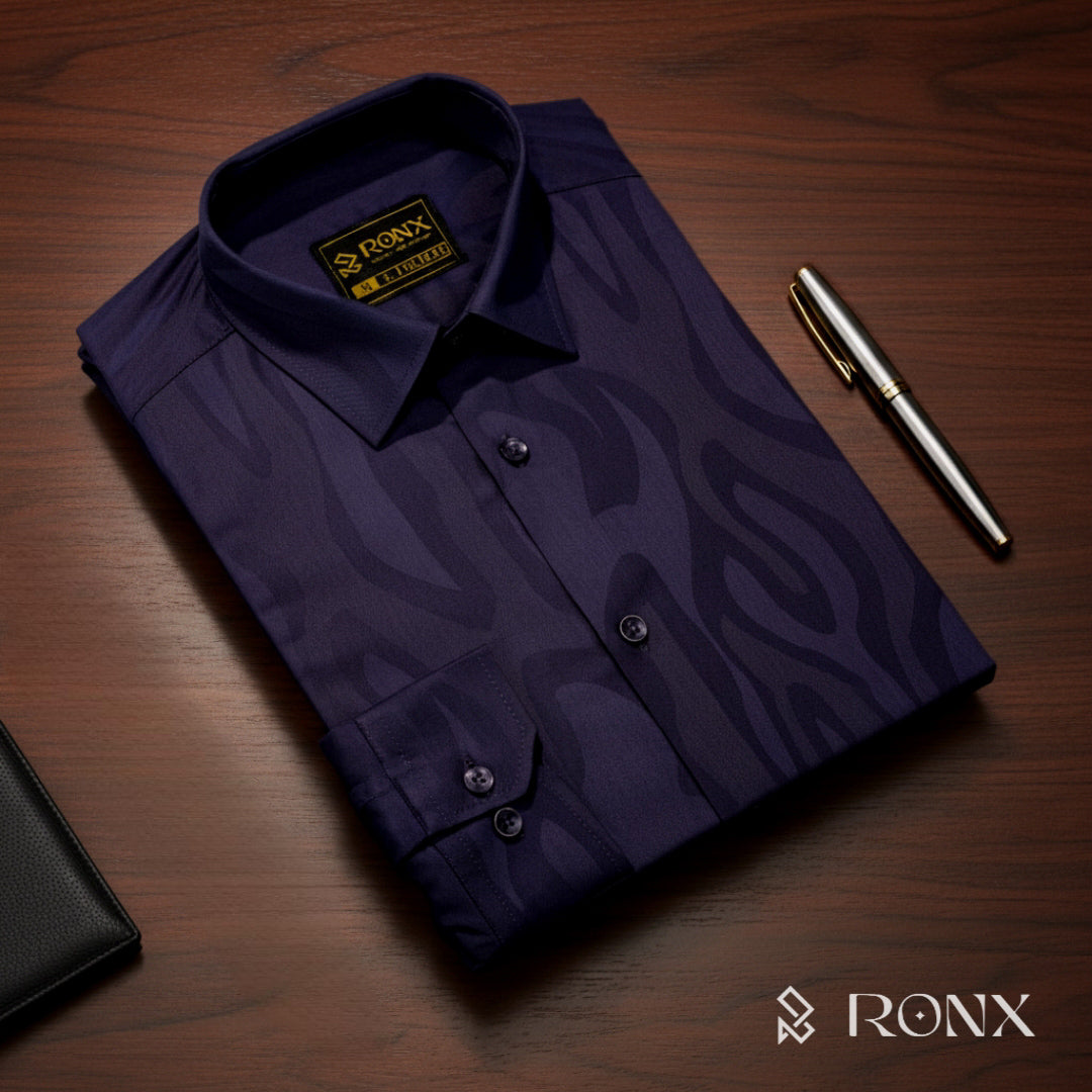 Deep Indigo Imperial Flame Shirt - Chinese Fabrics