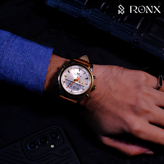 Premium Silver Dial Analog-Digital Watch