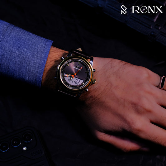 Premium Dual Display Wrist Watch - Black