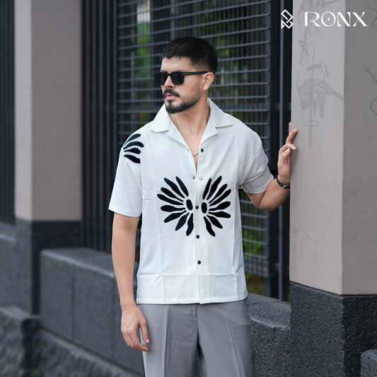 Chinese Soft Zafran Fabrics Semi Drop Shoulder Shirt - White