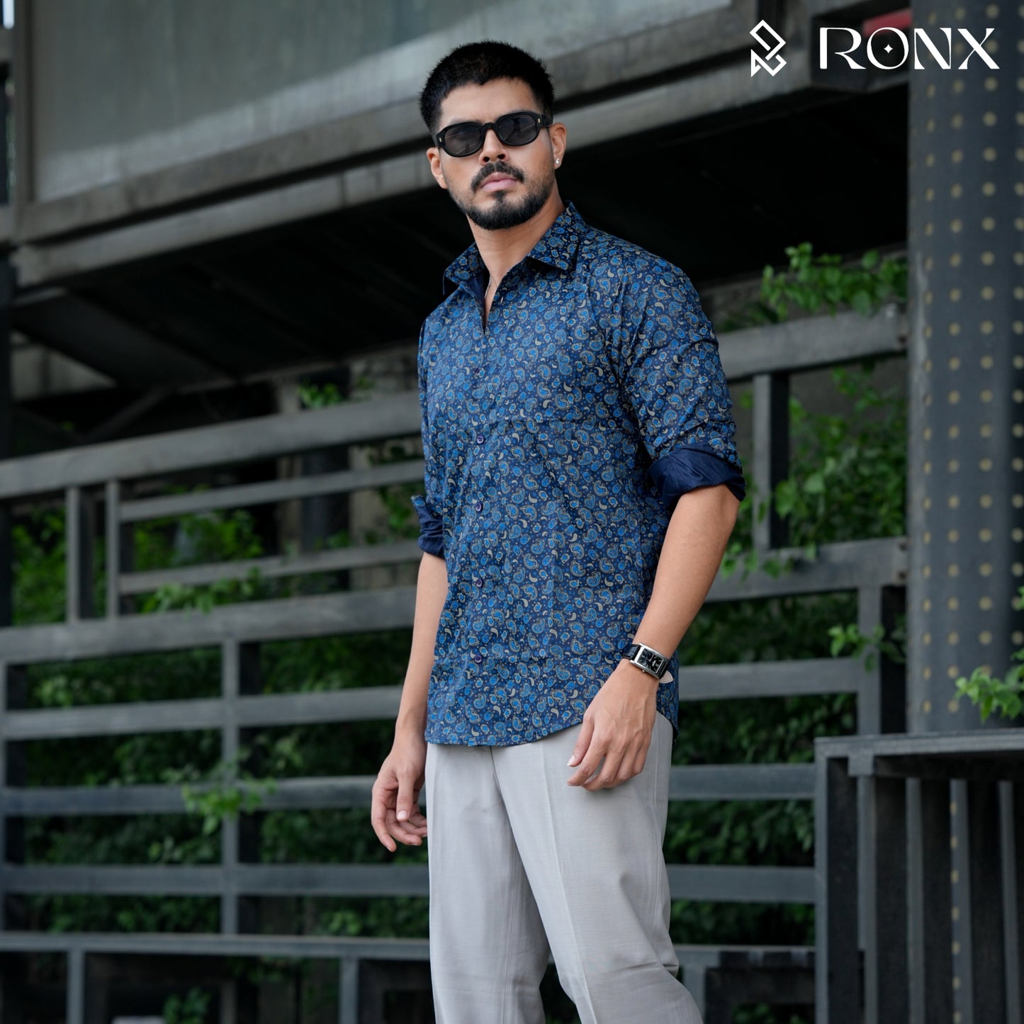 Navy Blue Pattern Floral Shirt