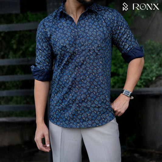 Navy Blue Pattern Floral Shirt