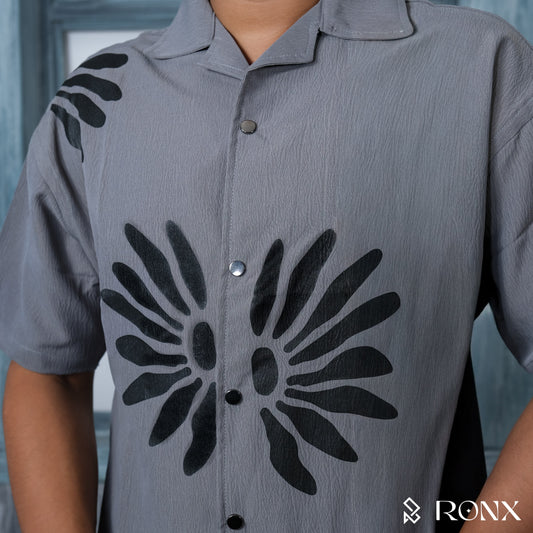 Chinese Soft Zafran Fabrics Semi Drop Shoulder Shirt - Gray