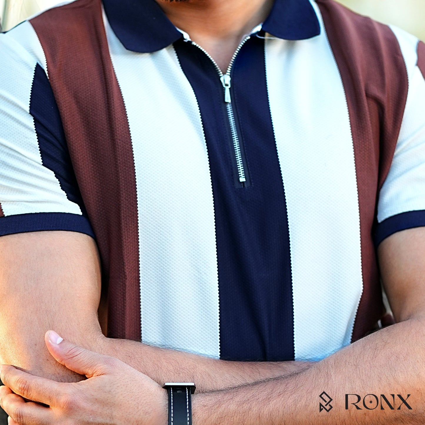 Multicolour Stripe Zip Neck Polo Shirt