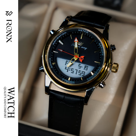 Premium Dual Display Wrist Watch - Black