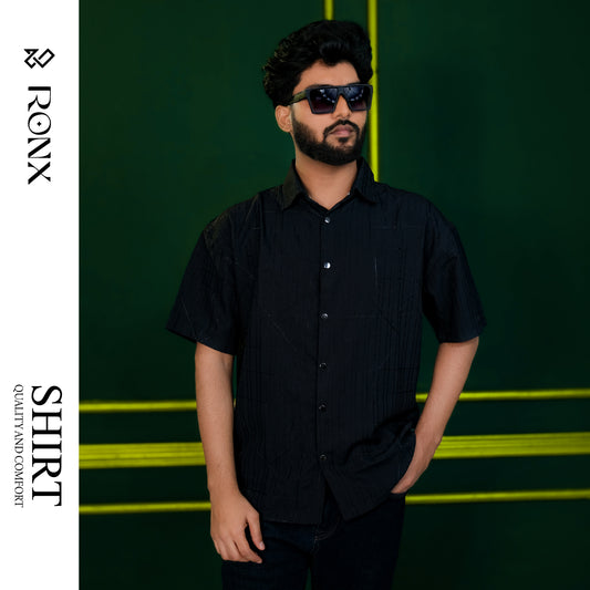 Chinese Soft Cotton Chain Fabrics Half Shirt - Black