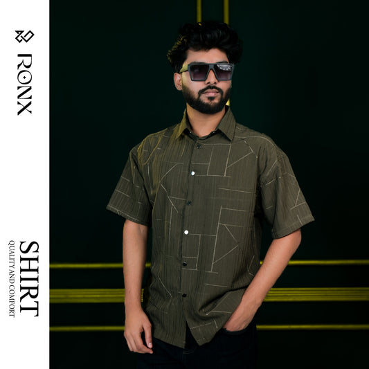 Chinese Soft Cotton Chain Fabrics Half Shirt - Olive
