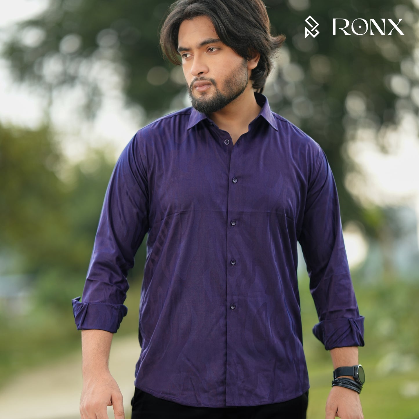 Deep Indigo Imperial Flame Shirt - Chinese Fabrics