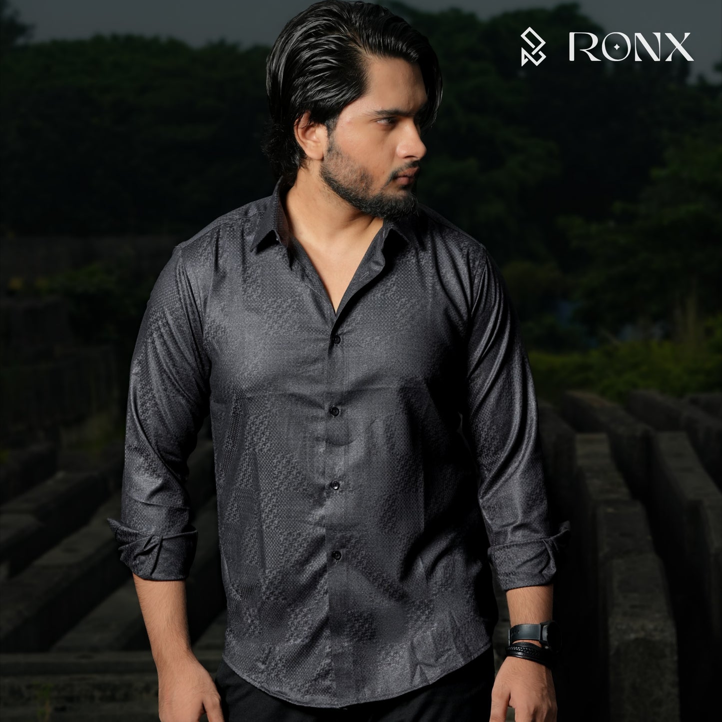 Lunar Black Textured Shirt - Chinese Fabrics