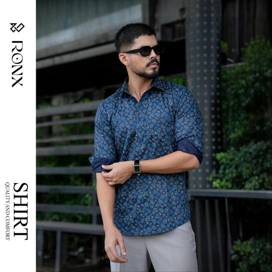 Navy Blue Pattern Floral Shirt