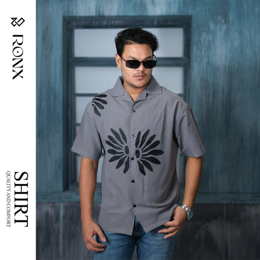 Chinese Soft Zafran Fabrics Semi Drop Shoulder Shirt - Gray