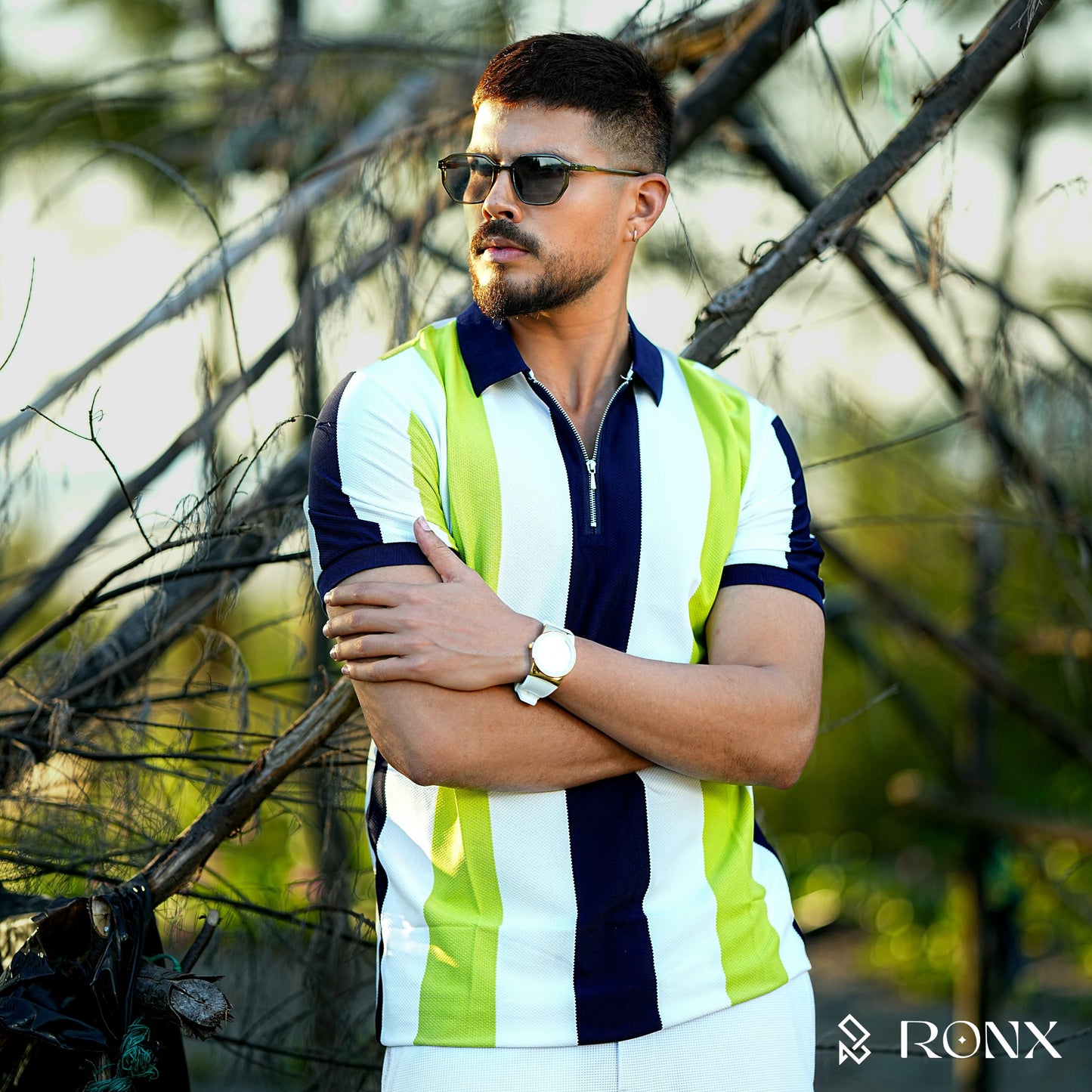 Multicolour Stripe Zip Neck Polo Shirt