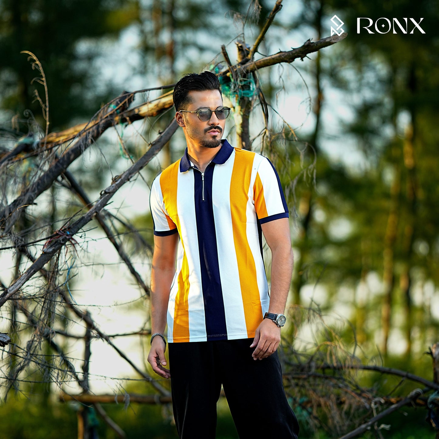 Multicolour Stripe Zip Neck Polo Shirt