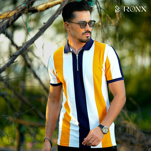 Multicolour Stripe Zip Neck Polo Shirt